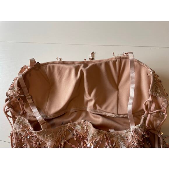 Akira Sequined Mini Dress Rose Gold NWOT Sheath Lace Up Sides Sz L Party Event - Picture 10 of 15